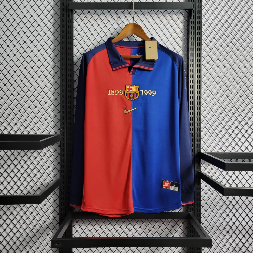 Camisa do Barcelona Retrô Manga Longa 1998-1999 Camisa do Barcelona Retrô Manga Longa 1998-1999