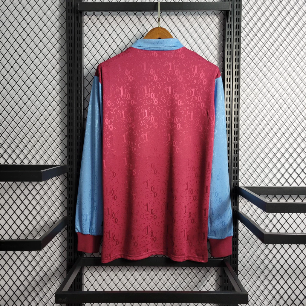 Camisa do West Ham Manga Longa Retrô 1995-1996 Camisa do West Ham Manga Longa 1995-1996