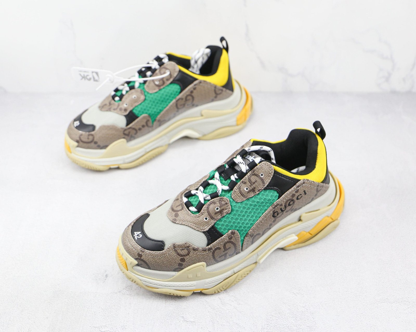 Gucci X Balenciaga The Hacker Project Triple S Beige Green Yellow Gucci X Balenciaga The Hacker Project Triple S Beige Green Yellow