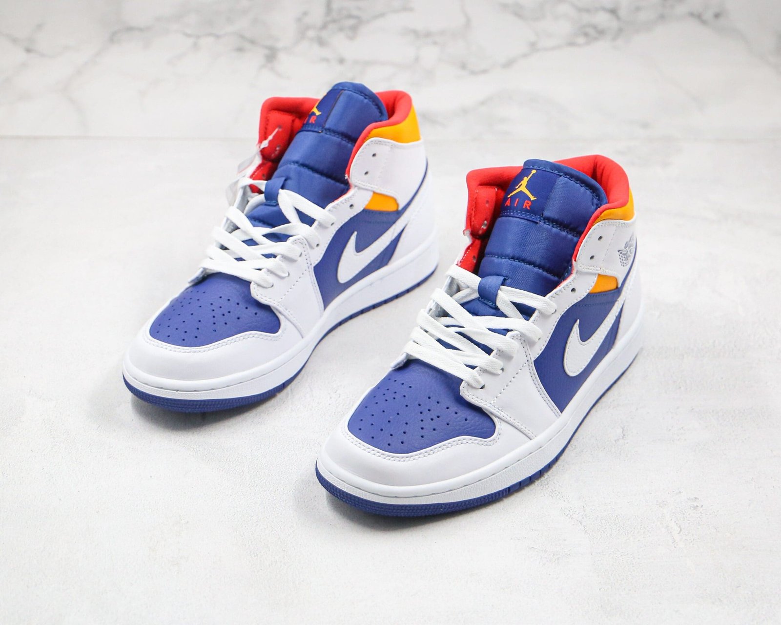 Jordan 1 Mid White Laser Orange Deep Royal Blue Jordan 1 Mid White Laser Orange Deep Royal Blue
