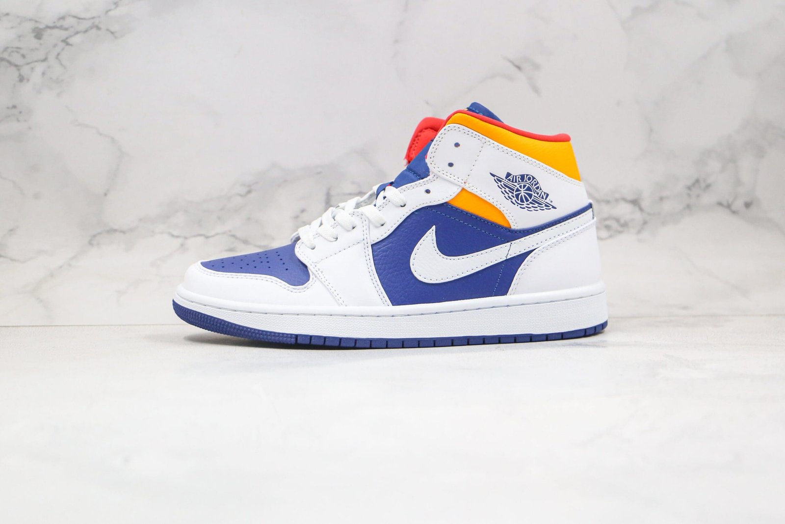 Jordan 1 Mid White Laser Orange Deep Royal Blue Jordan 1 Mid White Laser Orange Deep Royal Blue