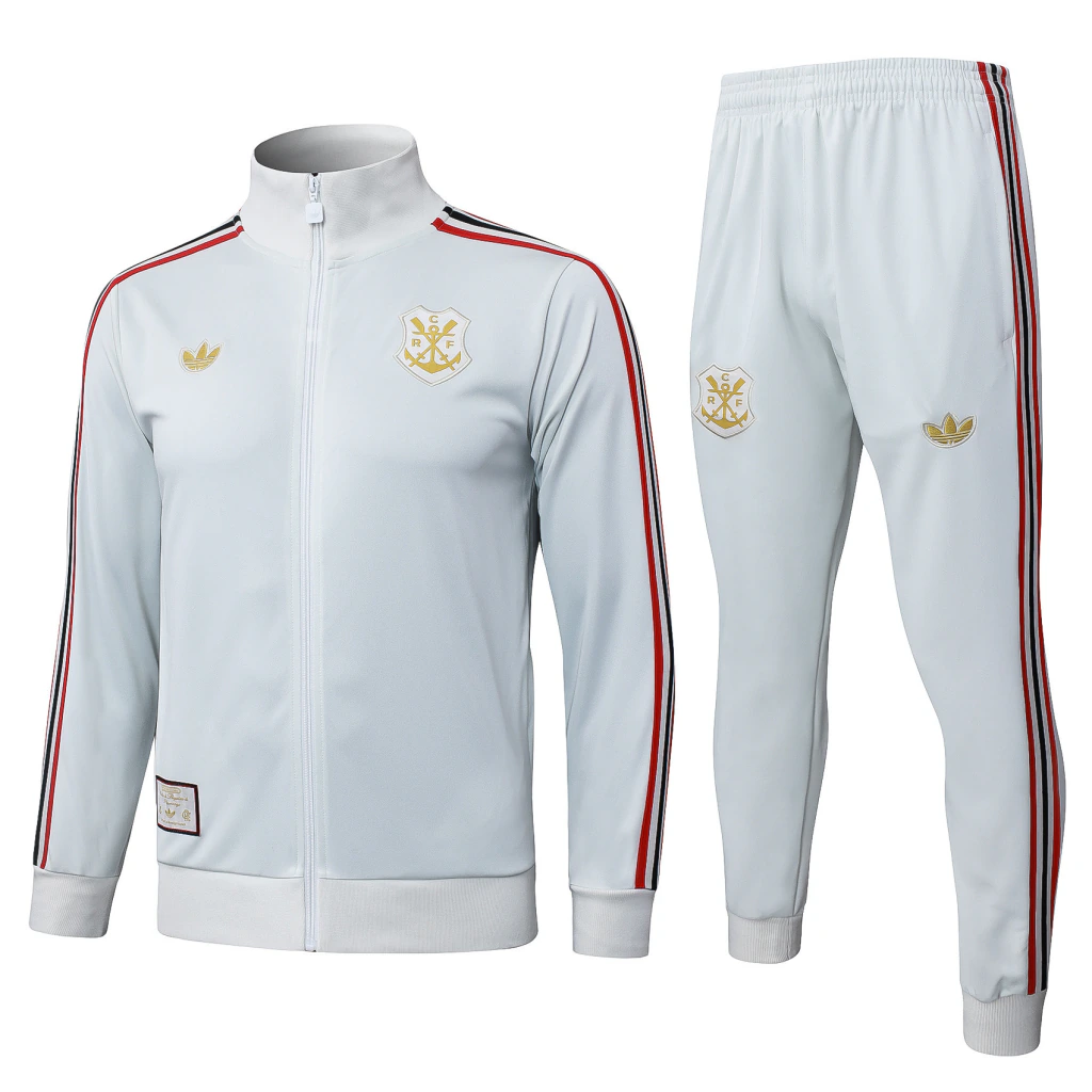 Conjunto Casaco e Calça Branco do Flamengo 2025-2026 Conjunto Casaco e Calça Branco do Flamengo 2025-2026