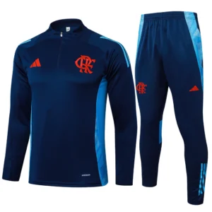 Conjunto Blusa Meio Zíper e Calça Azul Escuro do Flamengo 2025-2026