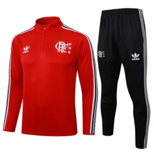 Conjunto Blusa Meio Zíper e Calça Vermelho do Flamengo 2025-2026