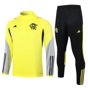 Conjunto Blusa Meio Zíper e Calça Amarelo do Flamengo 2024-2025
