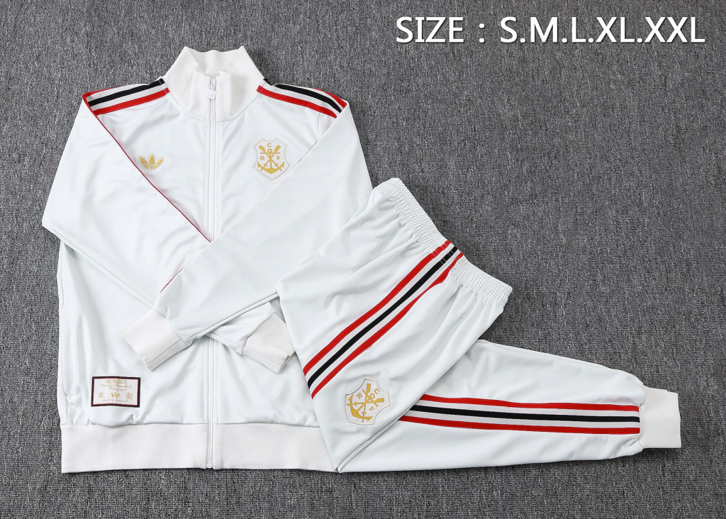 Conjunto Casaco e Calça Branco do Flamengo 2025-2026 Conjunto Casaco e Calça Branco do Flamengo 2025-2026