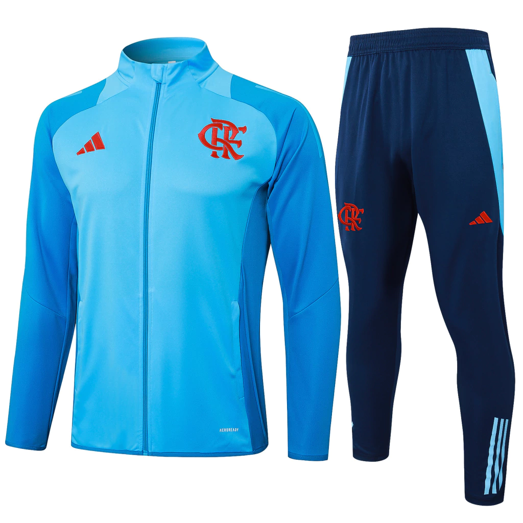 Conjunto Casaco e Calça Azul Claro do Flamengo 2025-2026 Conjunto Casaco e Calça Azul Claro do Flamengo 2025-2026