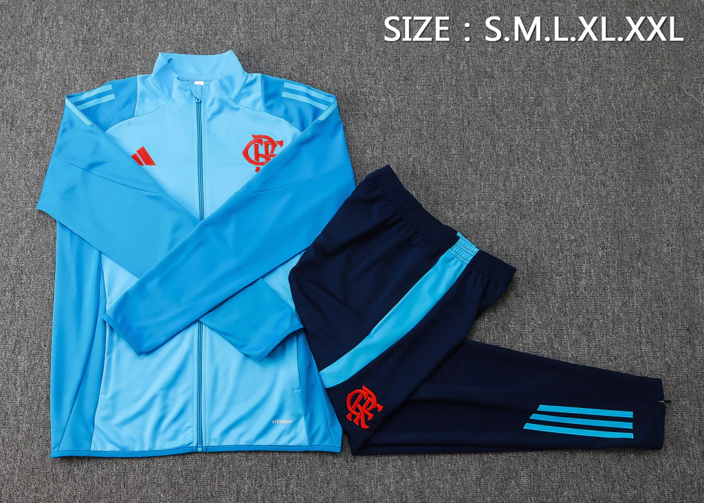 Conjunto Casaco e Calça Azul Claro do Flamengo 2025-2026 Conjunto Casaco e Calça Azul Claro do Flamengo 2025-2026