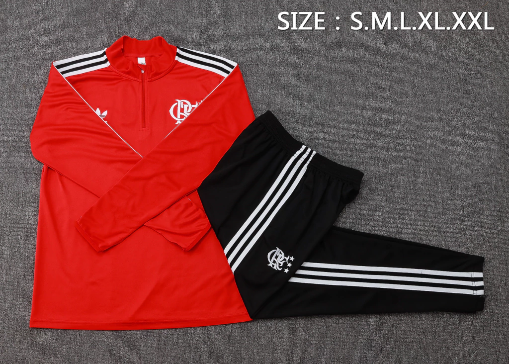 Conjunto Blusa Meio Zíper e Calça Vermelho do Flamengo 2025-2026 Conjunto Blusa Meio Zíper e Calça do Flamengo 2025-2026
