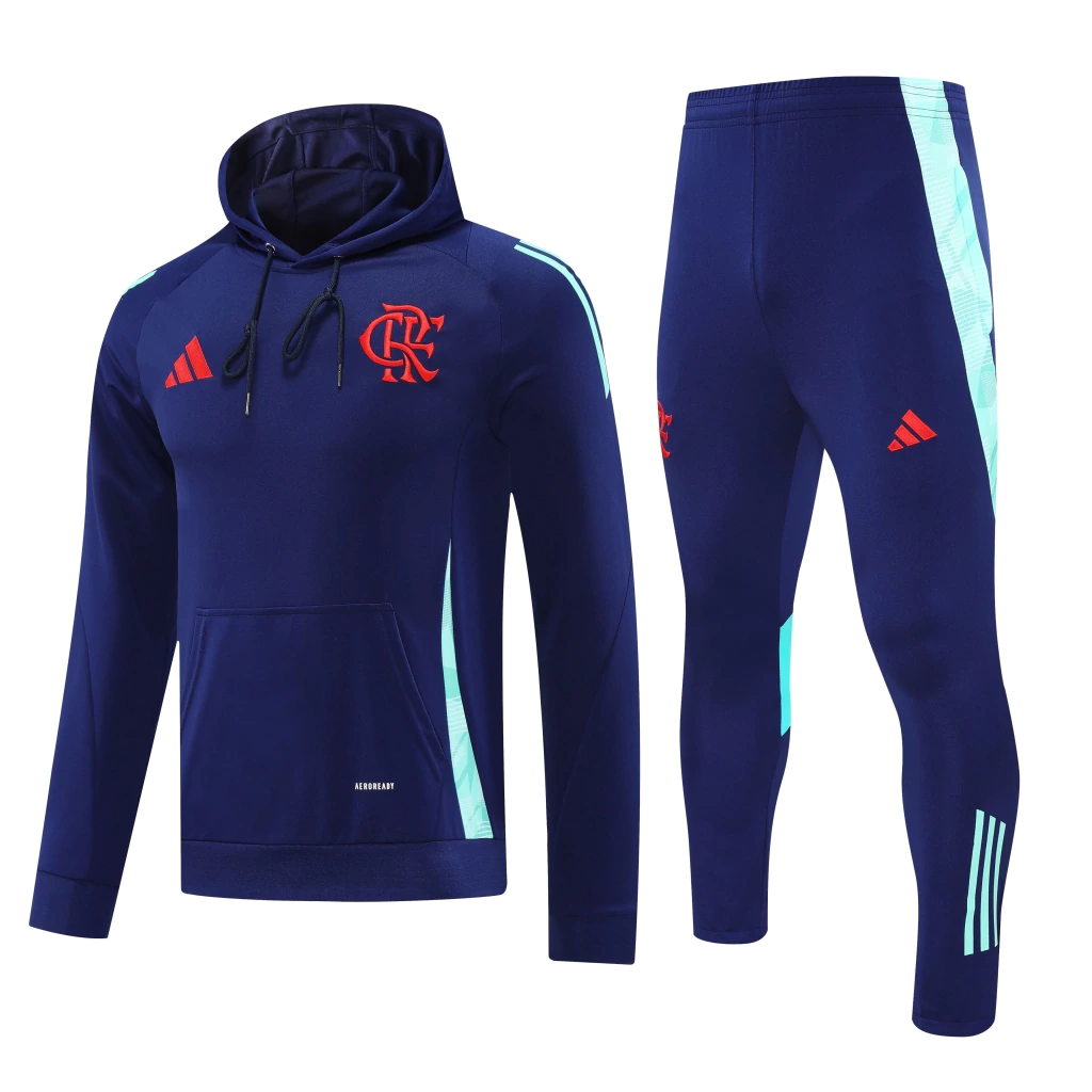 Conjunto Moletom com Capuz e Calça Azul Escuro do Flamengo 2025-2026 Conjunto Moletom com Capuz e Calça Azul Escuro do Flamengo 2025-2026